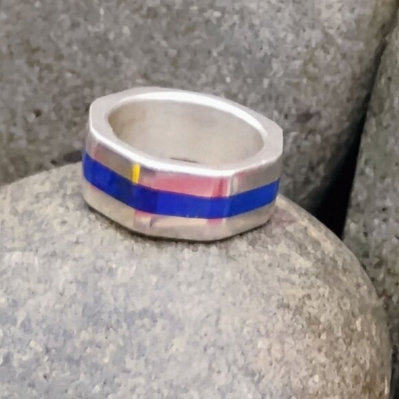 Baby Childs Native Ring Blue Lapis Lazuli Sterling Size 3.5 4 Thin Blue Line - Picture 3 of 8